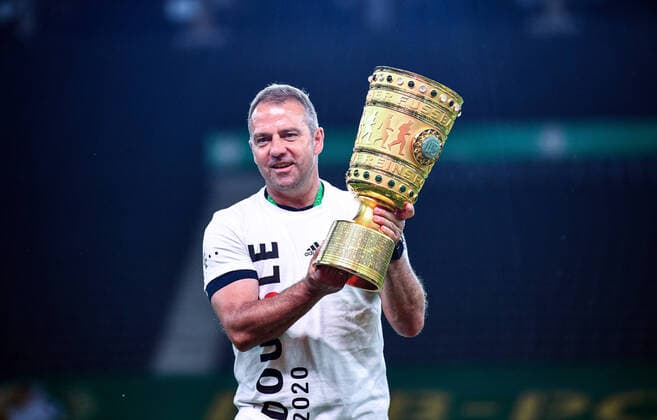 DFB Pokal Finale Bayern Muenchen Bayer Leverkusen, 04 07 2020 Cheers, jubilation, joy, emotion, cheer, joy, emotion, joy, emotion The team of FC Bayern Muenchen is cup winner 2020 Coach Hansi Flick FCB with DFB Pokal, Winners Cup, Trophy, DFB Winners Cup, Trophy Sports Football DFB Cup Season 19 20 Final Bayern Muenchen Bayer Leverkusen, 04 07 2020 Photo Marvin Ibo Güngör GES POOL Berlin BE Germany Poolfoto Marvin Ibo Güngör GES POOL DFL REGULATIONS PROHIBIT ANY USE OF PHOTOGRAPHS as IMAGE SEQUENCES and or QUASI VIDEO ,EDITORIAL USE ONLY