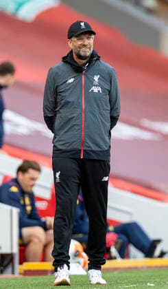 (200706) -- LIVERPOOL, July 6, 2020 -- Liverpool s manager Jurgen Klopp is seen during the Premier League match between Liverpool and Aston Villa at Anfield in Liverpool, Britain on July 5, 2020. FOR EDITORIAL USE ONLY. NOT FOR SALE FOR MARKETING OR ADVERTISING CAMPAIGNS. NO USE WITH UNAUTHORIZED AUDIO, VIDEO, DATA, FIXTURE LISTS, CLUB LEAGUE LOGOS OR LIVE SERVICES. ONLINE IN-MATCH USE LIMITED TO 45 IMAGES, NO VIDEO EMULATION. NO USE IN BETTING, GAMES OR SINGLE CLUB LEAGUE PLAYER PUBLICATIONS. (SP)BRITAIN-LIVERPOOL-FOOTBALL-PREMIER LEAGUE-LIVERPOOL VS ASTON VILLA HanxYan