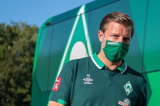GER, FC Heidenheim vs Werder Bremen, football, Bundesliga Religation, 2019 2020, 06 07 2020 Arrival at the stadium, Florian Kohfeldt, coach SV Werder Bremen , GER, FC Heidenheim vs Werder Bremen, football, Bundesliga Religation, 2019 2020, 06 07 2020, DFB DFL regulations prohibit any use of photographs as image sequences and or quasi video , Foto EIBNER Sascha Walther Heidenheim Voith Arena Baden Wuerttemberg Germany Poolfoto Eibner Walther Pool ,EDITORIAL USE ONLY