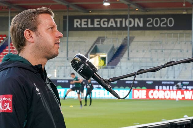 1 FC Heidenheim vs SV Werder Bremen Relegation 02 06 07 2020 Florian Kohfeldt Trainer SV Werder Bremen , DAZN Interview Sport nphgm001 Football 1 Bundesliga Season 19 20 Relegation 02 1 FC Heidenheim vs SV Werder Bremen 06 07 2020 Foto gumzmedia nordphoto POOL DFL regulations prohibit any use of photographs as image sequences and or quasi video EDITORIAL USE ONLY National and international News Agencies OUT Heidenheim Voith Arena BW GERMANY Poolfoto gumzmedia nordphoto ,EDITORIAL USE ONLY