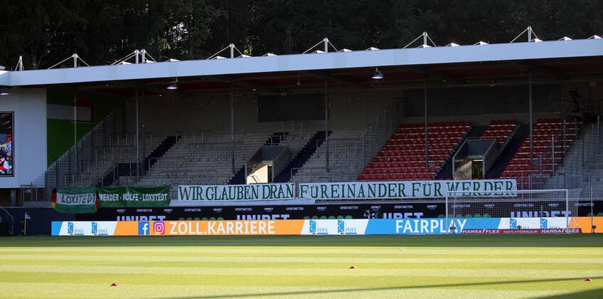1 FC Heidenheim Werder Bremen Football, Relegation, 1 FC Heidenheim Werder Bremen Guests Fan Block Werder Bremen empty Photo Robin Pack Press Photo Pack Pool via xim gs DFL regulations prohibit any use of photographs as image sequences and or quasi video Editorial use only National and international news agencies out Heidenheim Germany Poolfoto Robin Rudel Pressefoto Rudel Pool via xim.gs ,EDITORIAL USE ONLY