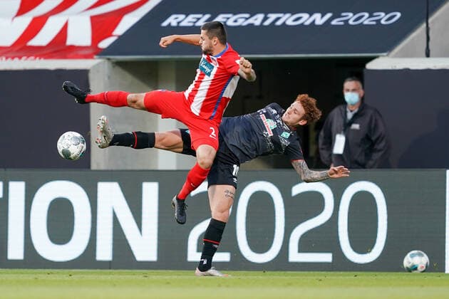 1 FC Heidenheim vs SV Werder Bremen Relegation 02 06 07 2020 Marnon Busch 1 FC Heidenheim 1846 02 , Joshua Sargent Werder Bremen 19 Sport nphgm001 Football 1 Bundesliga season 19 20 Relegation 02 1 FC Heidenheim vs SV Werder Bremen 06 07 2020 Foto gumzmedia nordphoto POOL DFL regulations prohibit any use of photographs as image sequences and or quasi video EDITORIAL USE ONLY National and international News Agencies OUT Heidenheim Voith Arena BW GERMANY Poolfoto gumzmedia nordphoto ,EDITORIAL USE ONLY