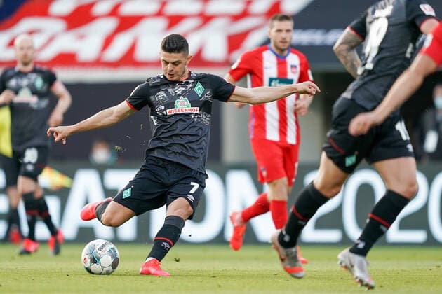 1 FC Heidenheim vs SV Werder Bremen Relegation 02 06 07 2020 Milot Rashica Werder Bremen 07 Sport nphgm001 Football 1 Bundesliga Season 19 20 Relegation 02 1 FC Heidenheim vs SV Werder Bremen 06 07 2020 Foto gumzmedia nordphoto POOL DFL regulations prohibit any use of photographs as image sequences and or quasi video EDITORIAL USE ONLY National and international News Agencies OUT Heidenheim Voith Arena BW GERMANY Poolfoto gumzmedia nordphoto ,EDITORIAL USE ONLY