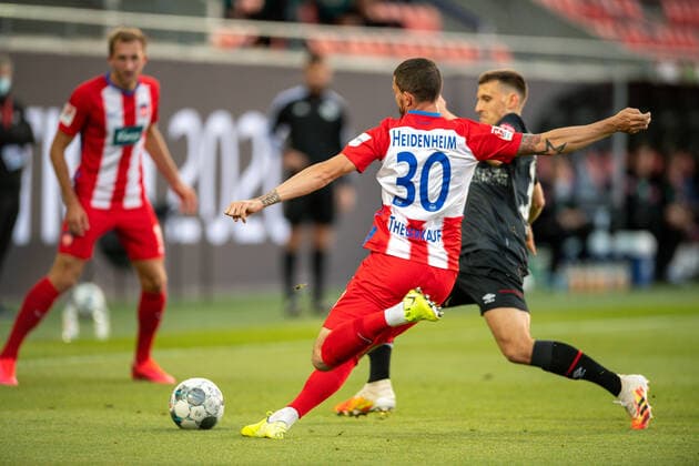 GER, FC Heidenheim vs Werder Bremen, Football, Bundesliga Religation, 2019 2020, 06 07 2020 Norman Theuerkauf FC Heidenheim, 30 , Maximilian Eggestein SV Werder Bremen 35 , GER, FC Heidenheim vs Werder Bremen, Football, Bundesliga Religation, 2019 2020, 06 07 2020, DFB DFL regulations prohibit any use of photographs as image sequences and or quasi video , Foto EIBNER Sascha Walther Heidenheim Voith Arena Baden Wuerttemberg Germany Poolfoto Eibner Walther Pool ,EDITORIAL USE ONLY