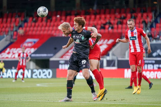 1 FC Heidenheim vs SV Werder Bremen Relegation 02 06 07 2020 Sebastian Griesbeck 1 FC Heidenheim 1846 18 , Joshua Sargent Werder Bremen 19 Sport nphgm001 Football 1 Bundesliga season 19 20 Relegation 02 1 FC Heidenheim vs SV Werder Bremen 06 07 2020 Foto gumzmedia nordphoto POOL DFL regulations prohibit any use of photographs as image sequences and or quasi video EDITORIAL USE ONLY National and international News Agencies OUT Heidenheim Voith Arena BW GERMANY Poolfoto gumzmedia nordphoto ,EDITORIAL USE ONLY
