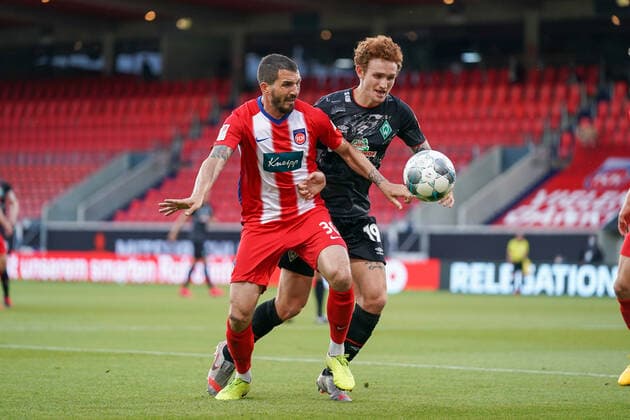 1 FC Heidenheim vs SV Werder Bremen Relegation 02 06 07 2020 Norman Theuerkauf 1 FC Heidenheim 1846 30 , Joshua Sargent Werder Bremen 19 Sport nphgm001 Football 1 Bundesliga season 19 20 Relegation 02 1 FC Heidenheim vs SV Werder Bremen 06 07 2020 Foto gumzmedia nordphoto POOL DFL regulations prohibit any use of photographs as image sequences and or quasi video EDITORIAL USE ONLY National and international News Agencies OUT Heidenheim Voith Arena BW GERMANY Poolfoto gumzmedia nordphoto ,EDITORIAL USE ONLY