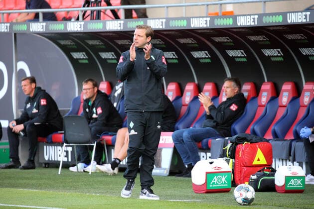 Relegation 1 FC Heidenheim SV Werder Bremen Florian Kohfeldt SV Werder Bremen Germany, Heidenheim, 06 07 2020, Football, Bundesliga, Season 2019 2020, Relegation, 1 FC Heidenheim SSV Jahn Regensburg DFL DFB REGULATIONS PROHIBIT ANY USE OF PHOTOGRAPHS AS IMAGE AND OR QUASI VIDEO Photo Press Photo Herd Robin Herd Pool Press Photo Herd Heidenheim Herd Baden Württemberg Germany Poolfoto Pressefoto Rudel Robin Rudel Poo ,EDITORIAL USE ONLY
