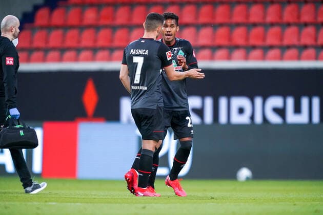 1 FC Heidenheim vs SV Werder Bremen Relegation 02 06 07 2020 Milot Rashica Werder Bremen 07 , Theodor Gebre Selassie Werder Bremen 23 Sport nphgm001 Football 1 Bundesliga season 19 20 Relegation 02 1 FC Heidenheim vs SV Werder Bremen 06 07 2020 Foto gumzmedia nordphoto POOL DFL regulations prohibit any use of photographs as image sequences and or quasi video EDITORIAL USE ONLY National and international News Agencies OUT Heidenheim Voith Arena BW GERMANY Poolfoto gumzmedia nordphoto ,EDITORIAL USE ONLY