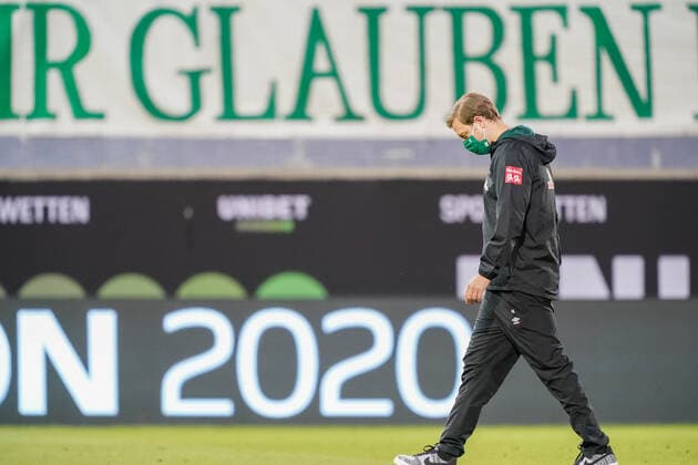 1 FC Heidenheim vs SV Werder Bremen Relegation 02 06 07 2020 Faith in Ö, Florian Kohfeldt Trainer SV Werder Bremen with CORONA face mask Sport nphgm001 Football 1 Bundesliga season 19 20 Relegation 02 1 FC Heidenheim vs SV Werder Bremen 06 07 2020 Foto gumzmedia nordphoto POOL DFL regulations prohibit any use of photographs as image sequences and or quasi video EDITORIAL USE ONLY National and international News Agencies OUT Heidenheim Voith Arena BW GERMANY Poolfoto gumzmedia nordphoto ,EDITORIAL USE ONLY