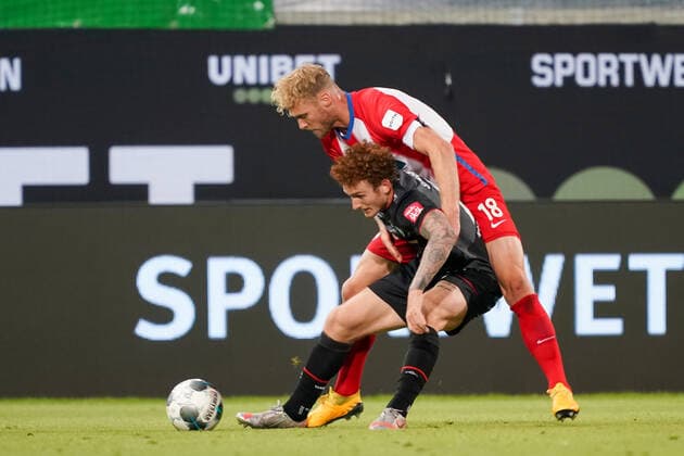 1 FC Heidenheim vs SV Werder Bremen Relegation 02 06 07 2020 Sebastian Griesbeck 1 FC Heidenheim 1846 18 , Joshua Sargent Werder Bremen 19 Sport nphgm001 Football 1 Bundesliga season 19 20 Relegation 02 1 FC Heidenheim vs SV Werder Bremen 06 07 2020 Foto gumzmedia nordphoto POOL DFL regulations prohibit any use of photographs as image sequences and or quasi video EDITORIAL USE ONLY National and international News Agencies OUT Heidenheim Voith Arena BW GERMANY Poolfoto gumzmedia nordphoto ,EDITORIAL USE ONLY