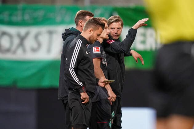1 FC Heidenheim vs SV Werder Bremen Relegation 02 06 07 2020 Florian Kohfeldt Trainer SV Werder Bremen , Christian Groß Gross Werder Bremen 36 Sport nphgm001 Football 1 Bundesliga Season 19 20 Relegation 02 1 FC Heidenheim vs SV Werder Bremen 06 07 2020 Foto gumzmedia nordphoto POOL DFL regulations prohibit any use of photographs as image sequences and or quasi video EDITORIAL USE ONLY National and international News Agencies OUT Heidenheim Voith Arena BW GERMANY Poolfoto gumzmedia nordphoto ,EDITORIAL USE ONLY