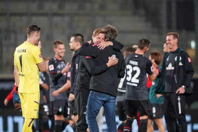 1 FC Heidenheim vs SV Werder Bremen Relegation 02 06 07 2020 Frank Baumann Managing Director Football Werder Bremen , Florian Kohfeldt Trainer SV Werder Bremen Sport nphgm001 Football 1 Bundesliga Season 19 20 Relegation 02 1 FC Heidenheim vs SV Werder Bremen 06 07 2020 Foto gumzmedia nordphoto POOL DFL regulations prohibit any use of photographs as image sequences and or quasi video EDITORIAL USE ONLY National and international News Agencies OUT Heidenheim Voith Arena BW GERMANY Poolfoto gumzmedia nordphoto ,EDITORIAL USE ONLY