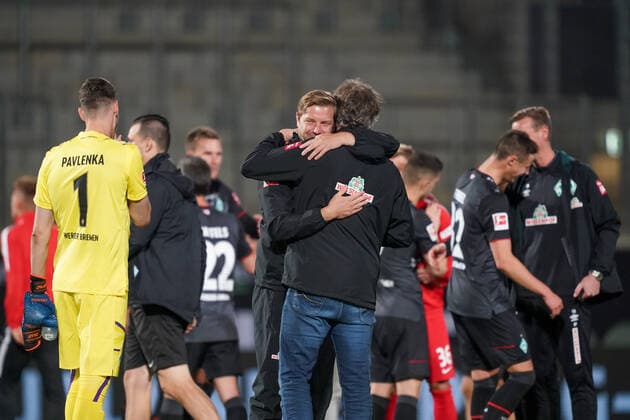 1 FC Heidenheim vs SV Werder Bremen Relegation 02 06 07 2020 Florian Kohfeldt Trainer SV Werder Bremen , Frank Baumann Managing Director Football Werder Bremen Sport nphgm001 Football 1 Bundesliga Season 19 20 Relegation 02 1 FC Heidenheim vs SV Werder Bremen 06 07 2020 Foto gumzmedia nordphoto POOL DFL regulations prohibit any use of photographs as image sequences and or quasi video EDITORIAL USE ONLY National and international News Agencies OUT Heidenheim Voith Arena BW GERMANY Poolfoto gumzmedia nordphoto ,EDITORIAL USE ONLY