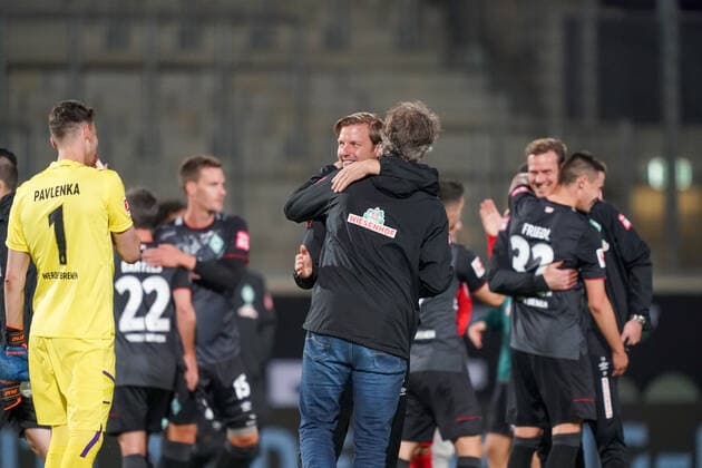 1 FC Heidenheim vs SV Werder Bremen Relegation 02 06 07 2020 Florian Kohfeldt Trainer SV Werder Bremen , Frank Baumann Managing Director Football Werder Bremen Sport nphgm001 Football 1 Bundesliga Season 19 20 Relegation 02 1 FC Heidenheim vs SV Werder Bremen 06 07 2020 Foto gumzmedia nordphoto POOL DFL regulations prohibit any use of photographs as image sequences and or quasi video EDITORIAL USE ONLY National and international News Agencies OUT Heidenheim Voith Arena BW GERMANY Poolfoto gumzmedia nordphoto ,EDITORIAL USE ONLY