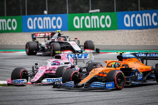 Motorsports: FIA Formula One World Championship, WM, Weltmeisterschaft 2020, Grand Prix of Styria, 18 Lance Stroll (CAN, BWT Racing Point F1 Team), 4 Lando Norris (GBR, McLaren F1 Team), Spielberg Austria