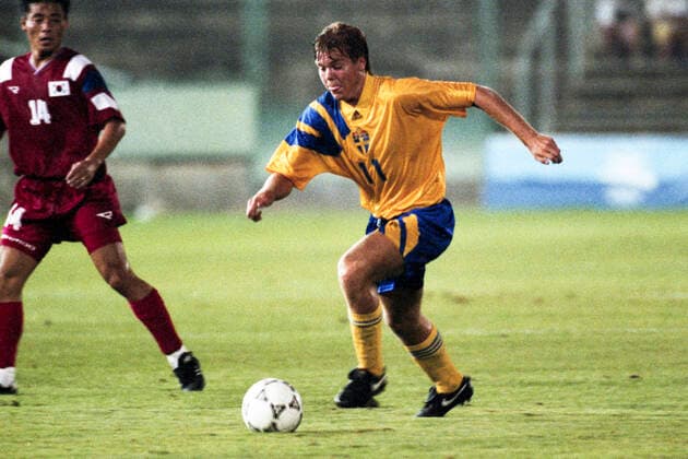 920730 Summer Olympics 1992, Football: Tomas Brolin of Sweden during a match against South Korea at The Summer Olympic Games, Olympische Spiele, Olympia, OS on July 30, 1992 in Barcelona, Spain. BILDBYRAN  Copyright: BILDBYRAN BB920730BB032