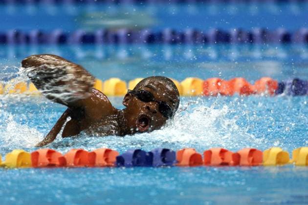 000919 Summer Olympics 2000, Swimming: Eric Moussambani of Equatorial Guinea finishing last in 100 m freestyle at The Summer Olympic Games, Olympische Spiele, Olympia, OS on September 19, 2000 in Sydney, Australia. BILDBYRAN  Copyright: LENNARTxMANSSON BB000919LM026