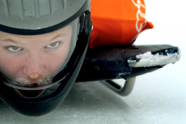 020202 Winter Olympics 2002, Skeleton: Gold medalist Tristan Gale of USA during womens skeleton at The Winter Olympic Games, Olympische Spiele, Olympia, OS on February 2, 2002 in Salt Lake City, USA. BILDBYRAN  Copyright: NIKLASxLARSSON BB020202NL007