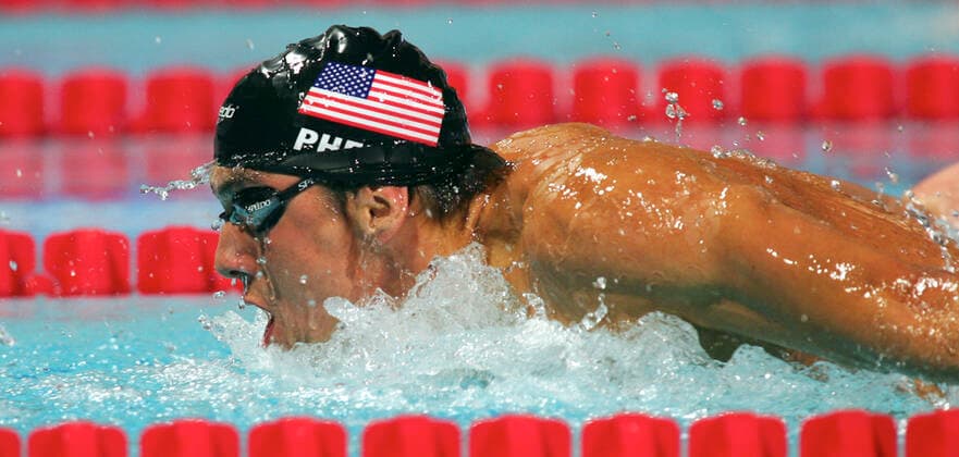 040818 Summer Olympics 2004, Swimming: Gold medalist Michael Phelps of USA during 100 m butterfly at The Summer Olympic Games, Olympische Spiele, Olympia, OS on August 18, 2004 in Athens, Greece. BILDBYRAN  Copyright: LENNARTxMANSSON BB040818LM017