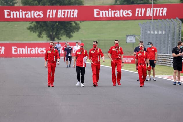 Formula 1 Hungarian Grand Prix Grand Prix 2020 16 07 2020, Hungaroring, Budapest, Formula 1 Hungarian Grand Prix Grand Prix 2020, in the picture Sebastian Vettel GER 5 , Scuderia Ferrari is going around the track with its engineers nordphotoxBratic nph00250