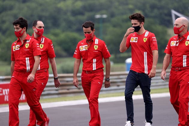 Formula 1 Grand Prix Hungarian Grand Prix 2020 16 07 2020, Hungaroring, Budapest, Formula 1 Grand Prix Hungarian Grand Prix 2020, in the picture Charles Leclerc MCO 16 , Scuderia Ferrari is going around the track with its engineers nordphotoxBratic nph00250