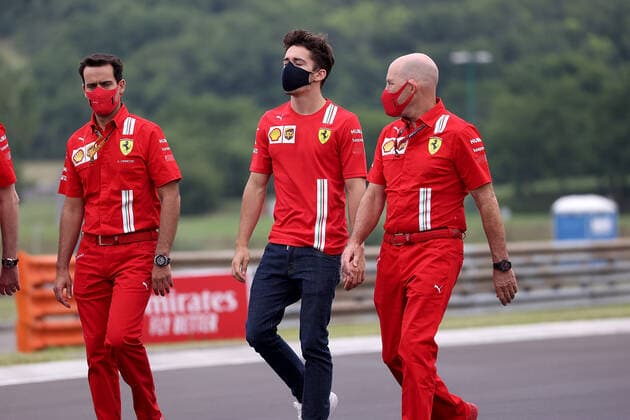 Formula 1 Grand Prix Hungarian Grand Prix 2020 16 07 2020, Hungaroring, Budapest, Formula 1 Grand Prix Hungarian Grand Prix 2020, in the picture Charles Leclerc MCO 16 , Scuderia Ferrari is going around the track with its engineers nordphotoxBratic nph00250