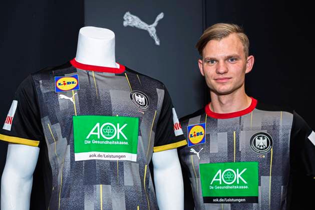 Handball, DHB Jersey Presentation National Teams Timo Kastening Germany MT Melsungen with the new team jersey Heidelberg Baden Württemberg Germany