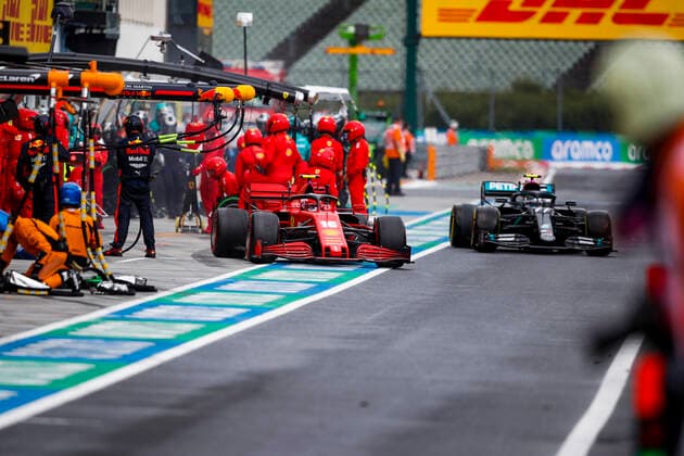 Motorsports: FIA Formula One World Championship, WM, Weltmeisterschaft 2020, Grand Prix of Hungary, 16 Charles Leclerc (MCO, Scuderia Ferrari Mission Winnow), 77 Valtteri Bottas (FIN, Mercedes-AMG Petronas Formula One Team), Budapest Hungary