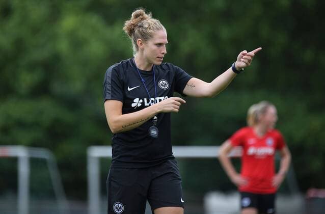17 07 2020, xcex, GER, Frankfurt am Main, Womens Football, 2 Bundesliga, Womens Bundesliga Season 2020 2021, Training start Eintracht Frankfurt Women II former 1 FFC Frankfurt II coach, Coach Kim Kulig Soyah DFL regulations prohibit any use of photographs as image sequences and or quasi video