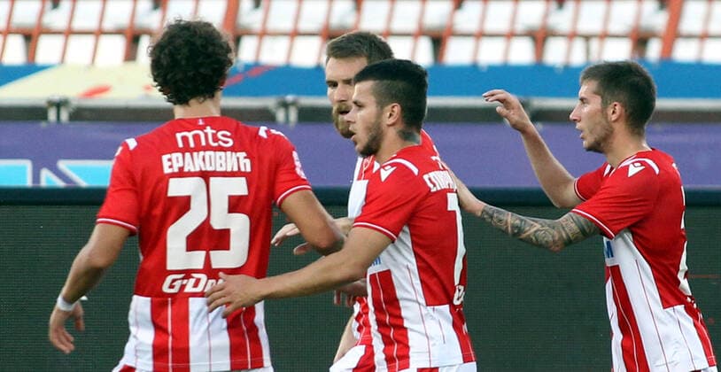 28.07.2020 Belgrade(Serbia) FK Crvena Zvezda(FC Red Star)-FK Borac Banja Luka International Friendly, Länderspiel, Nationalmannschaft men s football Aleksandar Katai, Srdjan Spiridonovic,Veljko Nikolic Crvena Zvezda(Red Star) : 
