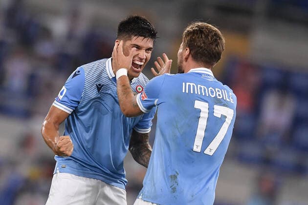 Ciro Immobile of Lazio celebrates with Joaquin Correa after scoring the 2-0 goal during the Serie A football match between SS Lazio and Brescia Calcio at stadio Olimpico in Roma (Italy), July 29th, 2020. Play resumes behind closed doors following the outbreak of the coronavirus disease. Photo Antonietta Baldassarre Insidefoto antoniettaxbaldassarre