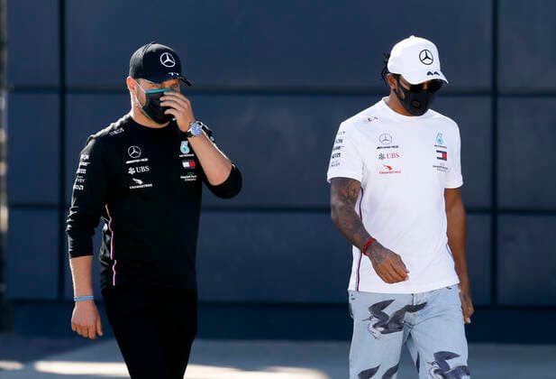 Motorsports FIA Formula One World Championship 2020, Grand Prix of Great Britain, 77 Valtteri Bottas FIN, Mercedes AMG Petronas Formula One Team , 44 Lewis Hamilton GBR, Mercedes AMG Petronas Formula One Team , Silverstone Great Britain