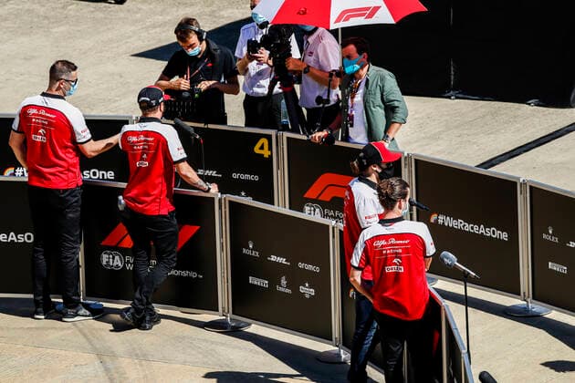 Motorsports FIA Formula One World Championship 2020, Grand Prix of Great Britain, 7 Kimi Raikkonen FIN, Alfa Romeo Racing ORLEN , 99 Antonio Giovinazzi ITA, Alfa Romeo Racing ORLEN , Silverstone Great Britain