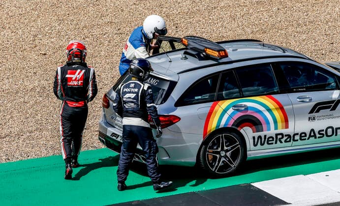 Motorsports FIA Formula One World Championship 2020, Grand Prix of Great Britain, 20 Kevin Magnussen DEN, Haas F1 Team after crash Silverstone Great Britain