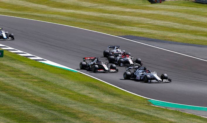 Motorsports FIA Formula One World Championship 2020, Grand Prix of Great Britain, 26 Daniil Kvyat RUS, Scuderia AlphaTauri Honda , 8 Romain Grosjean FRA, Haas F1 Team , 7 Kimi Raikkonen FIN, Alfa Romeo Racing ORLEN , 63 George Russell GBR, Williams Racing , Silverstone Great Britain