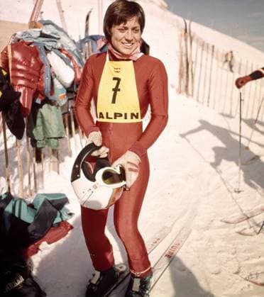 02.02.76 Olympia Innsbruck Österreich, Innsbruck, 02.02.1976, Winter Olympia 1976 in Innsbruck: Rosi Mittermaier (BRD) bei der Abfahrt. *** 02 02 76 Olympia Innsbruck Austria, Innsbruck, 02 02 1976, Winter Olympia 1976 in Innsbruck Rosi Mittermaier BRD at the downhill