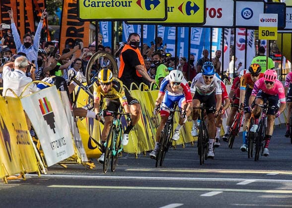 A tragic collision on the final stretch of the opening stage of the Tour de Pologne race A tragic collision on the final stretch of the opening stage of the Tour de Pologne race on August 05, 2020 in Katowice, Poland. The crash began with Dylan Groenewegen colliding with another Dutchman sprinting for the win, Fabio Jakobsen, who taken to hospital in serious condition and put into an induced coma. Jakobsen was declared the winner of the opening stage and Groenewegen was disqualified. EN_01440087_0001