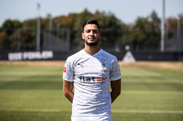 Rami Bensebaini BMG Borussia Mönchengladbach Porträttermin 2020 2021 Porträt, Presentation, Präsentation, Press event, Football, GER 07 08 2020, Football, Presentation, Präsentation, Press event, Football, GER 1 Bundesliga, Season 2020 21, Moenchengladbach Photo Moritz Müller Only for Editorial use