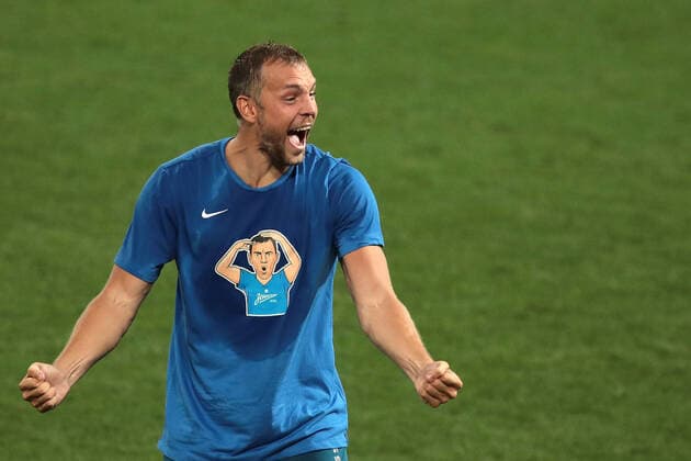August 7, 2020. - Russia, Moscow. - Russian Football Super Cup 2020 - FC Zenit St Petersburg vs FC Lokomotiv Moscow. In picture: FC Zenit player Artyom Dzyuba (22) DmitryxGolubovich
