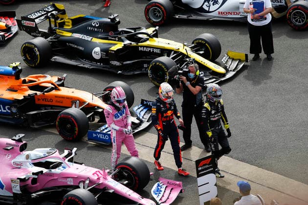 Motorsports FIA Formula One World Championship 2020, Grand Prix of 70th Anniversary, 27 Nico Hulkenberg GER, BWT Racing Point F1 Team , 33 Max Verstappen NLD, Aston Martin Red Bull Racing , 3 Daniel Ricciardo AUS, Renault DP World F1 Team , Silverstone Great Britain