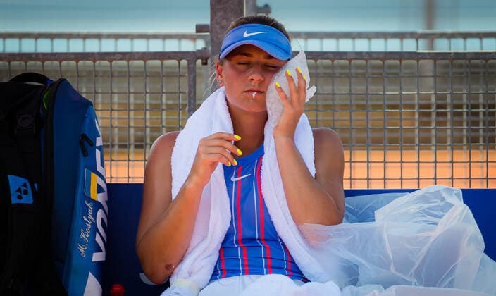 August 9, 2020, Prague, CZECH REPUBLIC: Marta Kostyuk of Ukraine in action during the second qualifications round at the 2020 Prague Open WTA, Tennis Damen International tennis tournament Prague CZECH REPUBLIC - ZUMAa181 20200809_zaa_a181_003 Copyright: xRobxPrangex