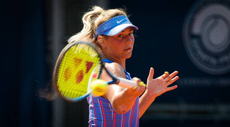 August 9, 2020, Prague, CZECH REPUBLIC: Marta Kostyuk of Ukraine in action during the second qualifications round at the 2020 Prague Open WTA, Tennis Damen International tennis tournament Prague CZECH REPUBLIC - ZUMAa181 20200809_zaa_a181_021 Copyright: xRobxPrangex