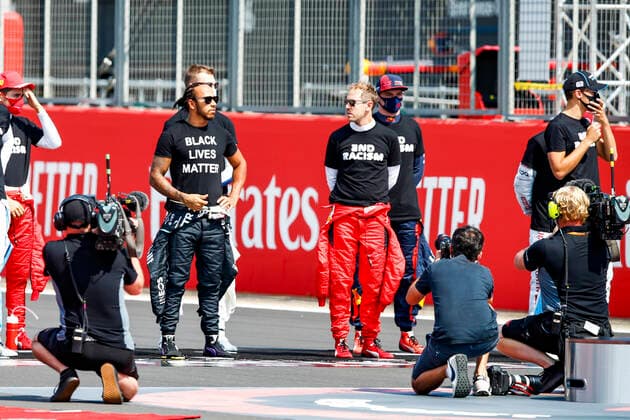Motorsports FIA Formula One World Championship 2020, Grand Prix of 70th Anniversary, 44 Lewis Hamilton GBR, Mercedes AMG Petronas Formula One Team , 5 Sebastian Vettel GER, Scuderia Ferrari Mission Winnow , Silverstone Great Britain