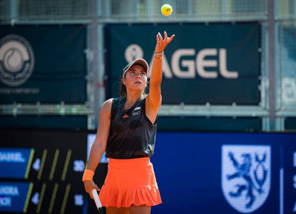 August 9, 2020, Prague, CZECH REPUBLIC: Elena-Gabriela Ruse of Romania in action during the second qualifications round against Aliaksandra Sasnovichof Belarus at the 2020 Prague Open WTA, Tennis Damen International tennis tournament Prague CZECH REPUBLIC - ZUMAa181 20200809_zaa_a181_127 Copyright: xRobxPrangex