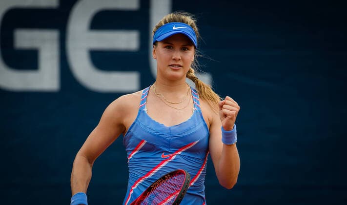 August 10, 2020, Prague, CZECH REPUBLIC: Eugenie Bouchard of Canada in action during the first round against Veronika Kudermetova of Russia at the 2020 Prague Open WTA, Tennis Damen International tennis tournament Prague CZECH REPUBLIC - ZUMAa181 20200810_zaa_a181_080 Copyright: xRobxPrangex