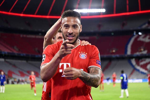 08 08 2020, FC Bayern Muenchen FC Chelsea 08 08 2020, Fussball Championsleague 2019 2020, Round of 16, FC Bayern Muenchen FC Chelsea, in the Allianz Arena Munich Corentin Tolisso FC Bayern Munich Goal celebration for the 3 1 Photo Bernd Feil M i S Pool Only for journalistic purposes Only for editorial use According to the regulations of the DFL Deutsche Fußball Liga it is prohibited to use or have used photographs taken in the stadium and or of the match in the form of sequence images and or video-like photo sequences DFL regulations prohibit any use of photographs as image sequences and or quasi video National and international NewsAgencies OUT Munich Bavaria Germany Poolfoto ,EDITORIAL USE ONLY