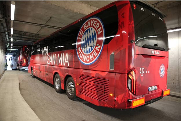 FC Bayern Munich Chelsea FC FC Bayern Munich Bus UEFA Championsleague Quarterfinal Return Match FC Bayern Munich Chelsea FC Season 2019 2020 Photo Stefan Matzke sampics Pool via Revierfoto Only for journalistic use Only for editorial use NO SECONDARY RE SALE WITHIN 48h AFTER KICK OFF Munich Bayern Germany Poolfoto Stefan Matzke sampics Pool via Revierfoto ,EDITORIAL USE ONLY