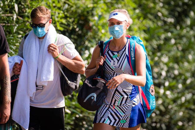 August 11, 2020, Prague, CZECH REPUBLIC: Elise Mertens of Belgium arrives for the first round against Jasmine Paolini of Italy at the 2020 Prague Open WTA, Tennis Damen International tennis tournament Prague CZECH REPUBLIC - ZUMAa181 20200811_zaa_a181_002 Copyright: xRobxPrangex