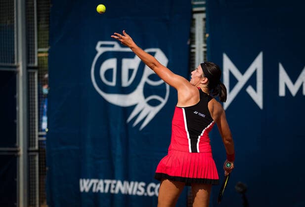 August 11, 2020, Prague, CZECH REPUBLIC: Anastasija Sevastova of Latvia in action during the first round against Irina-Camelia Begu of Romania at the 2020 Prague Open WTA, Tennis Damen International tennis tournament Prague CZECH REPUBLIC - ZUMAa181 20200811_zaa_a181_007 Copyright: xRobxPrangex