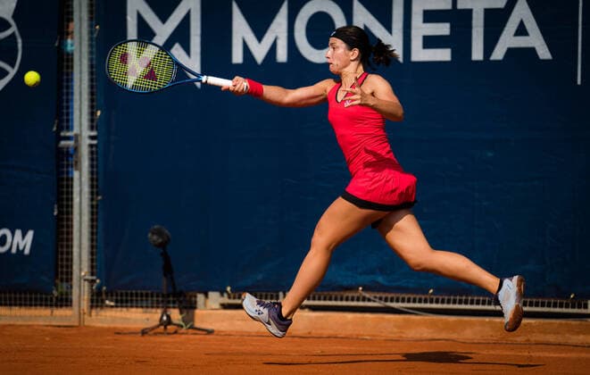 August 11, 2020, Prague, CZECH REPUBLIC: Anastasija Sevastova of Latvia in action during the first round against Irina-Camelia Begu of Romania at the 2020 Prague Open WTA, Tennis Damen International tennis tournament Prague CZECH REPUBLIC - ZUMAa181 20200811_zaa_a181_008 Copyright: xRobxPrangex